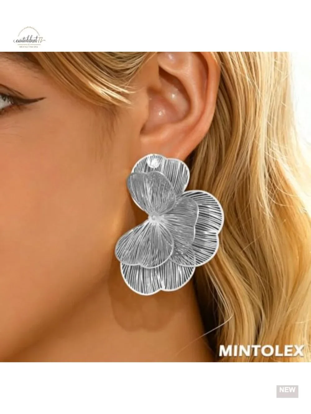 Large Floral Hoop Dangle Earrings Lightweight Metal Statement Earrings